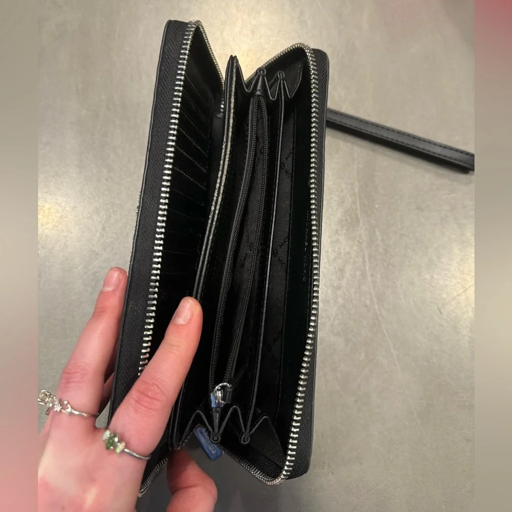 Michael Kors Black MK Logo Zip-Around Wristlet Wallet - Picture 4 of 4